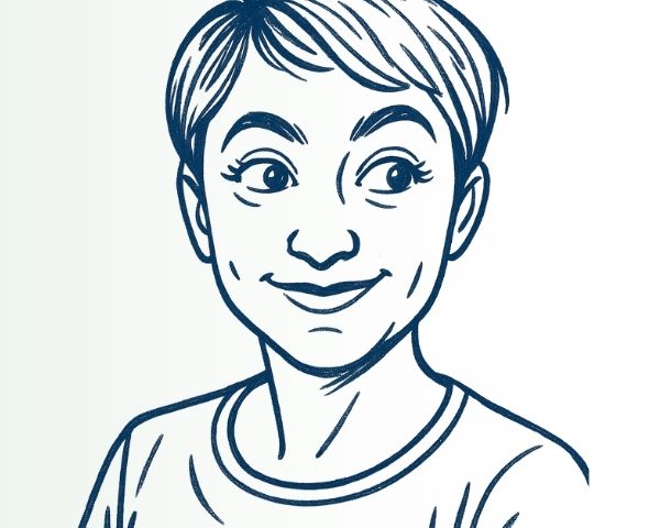 BSW Homepage About Portrait-min (1) Comicportrait von Becky, Gründerin von Beckys Schlafwelt – Blog über besseren Schlaf, Entspannung und gesunde Routinen ohne Esoterik.